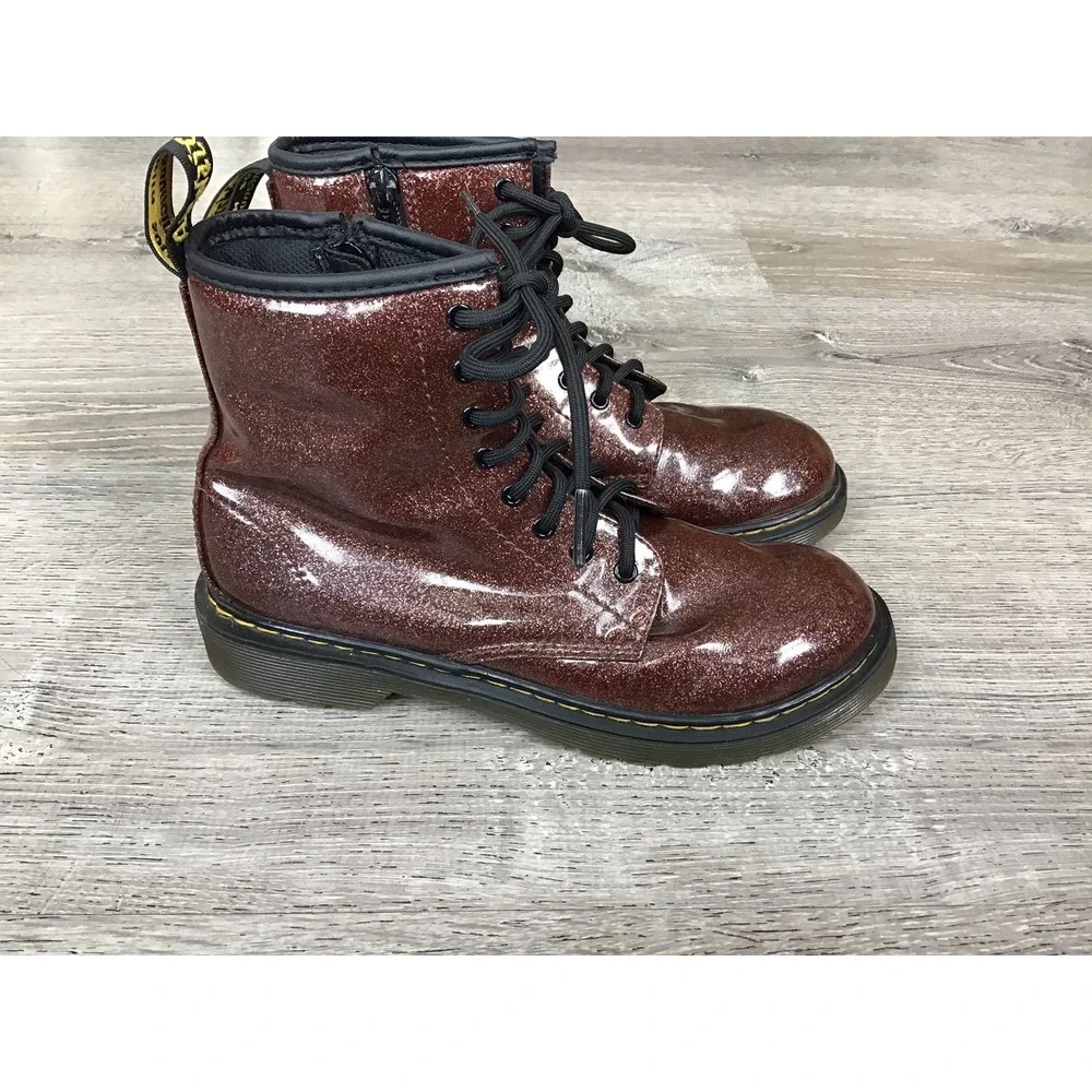 Dr. Martens Youth Boots Girls Size 4 Mauve Glitter Rays 1460 J Combat Boots Zip